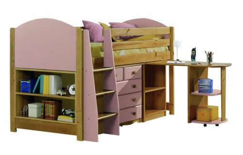 Verona Midsleeper Set with Pullout Desk | Pink Finish